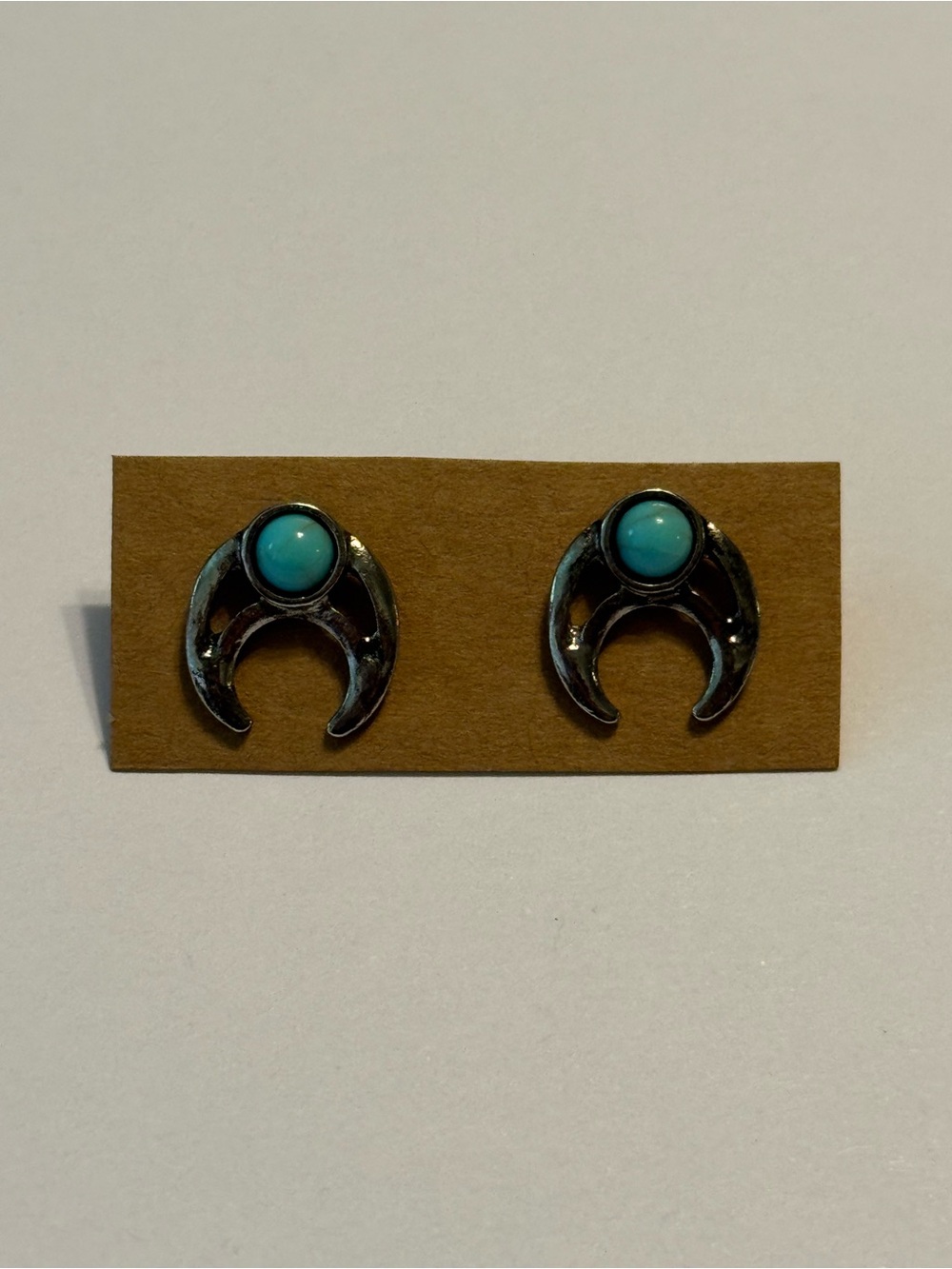 Silver Tone Crescent Boho Country Western Stud Earrings